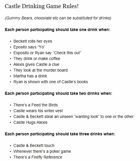 Castle drinking game